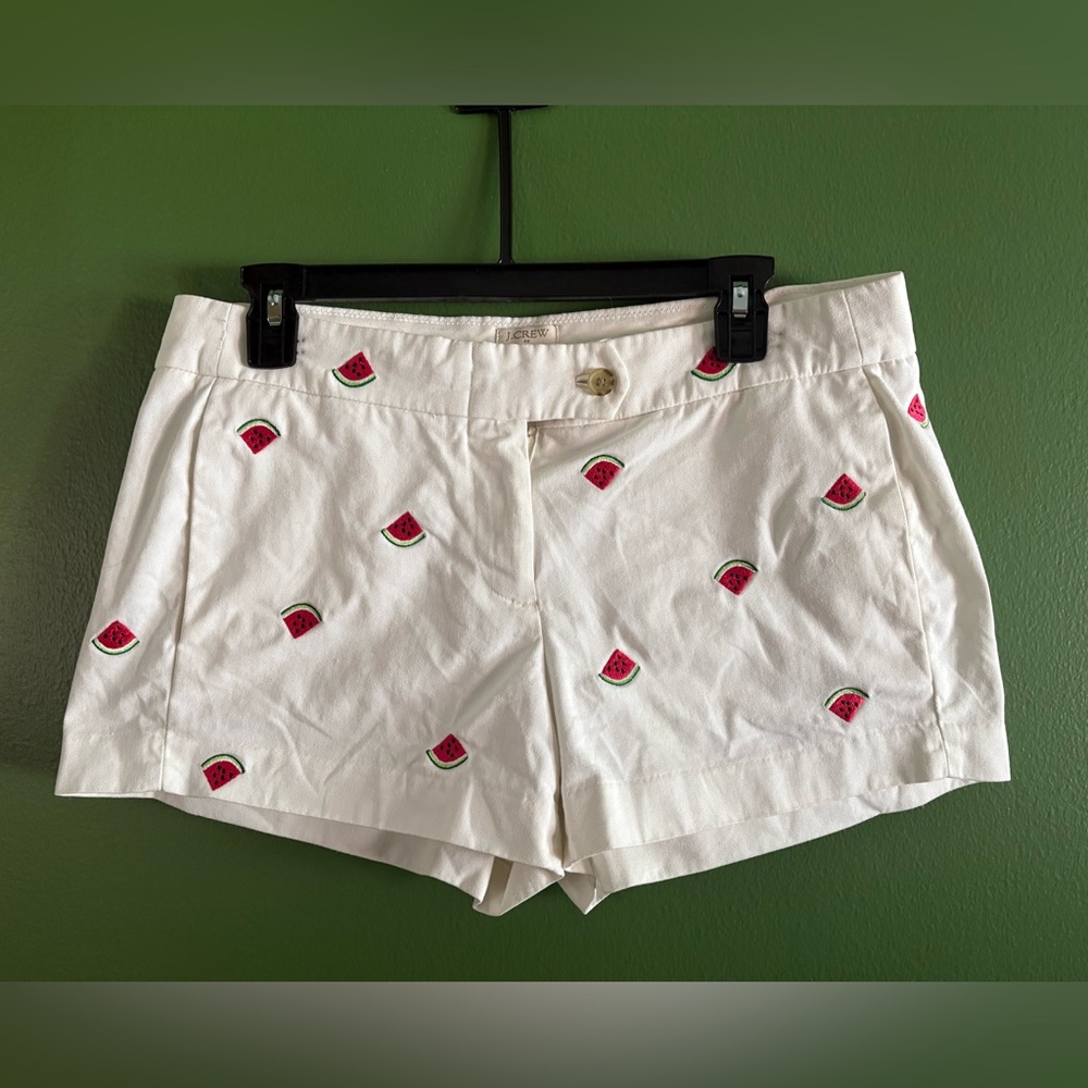 J. Crew White Shorts with Watermelon Design